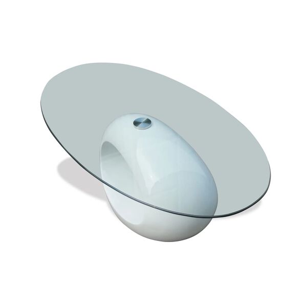 vidaXL Table basse avec dessus de table en verre ovale Blanc brillant