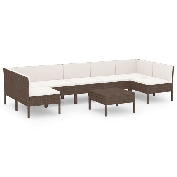 vidaXL Salon de jardin 8 pcs avec coussins r&eacute;sine tress&eacute;e marron