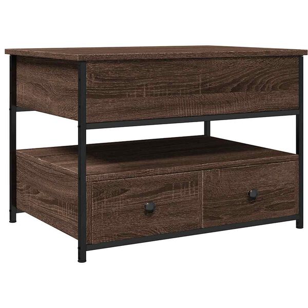 vidaXL Table basse ch&ecirc;ne marron 70x50x50 cm bois d'ing&eacute;nierie et m&eacute;tal
