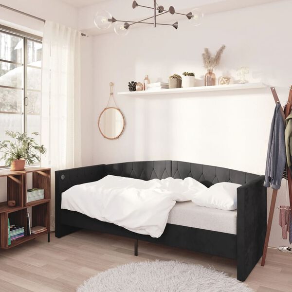 vidaXL Lit avec &eacute;clairage USB Noir Velours 90x200 cm