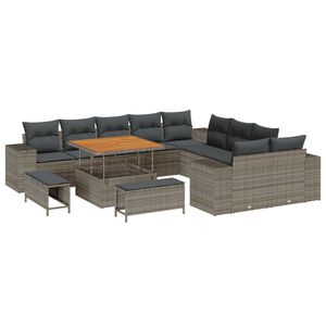 vidaXL Ensemble de canap&eacute; de jardin avec coussin 13 pcs Gris polyrotin