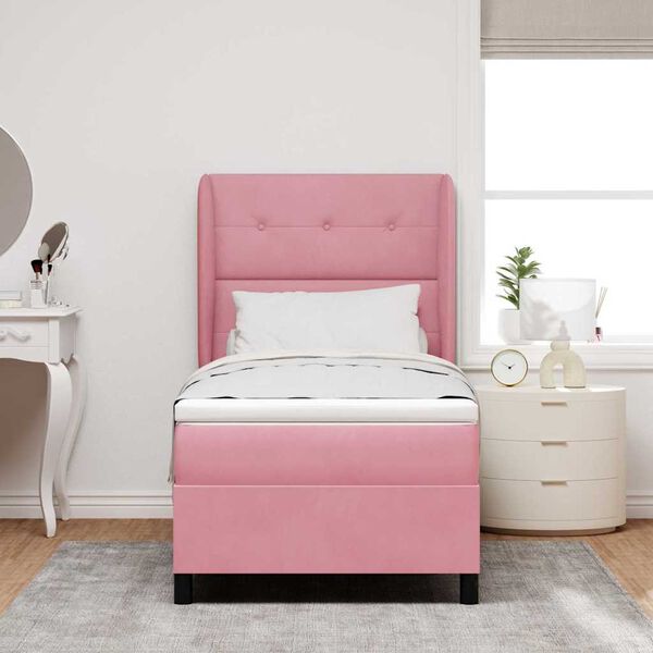 vidaXL Lit &agrave; ressorts avec matelas Rose 190 x 90 cm Polyester