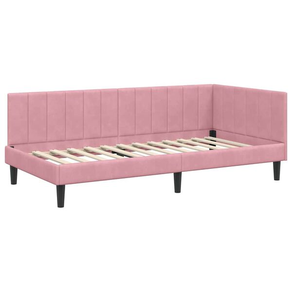 vidaXL Cadre de lit d'angle Rose 100 cm x 200 cm Velours