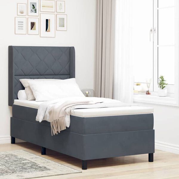 vidaXL Lit &agrave; ressorts avec matelas Gris fonc&eacute; 100 x 200 cm Velours