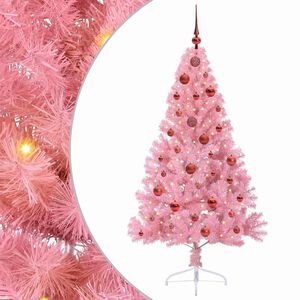 vidaXL Sapin de No&euml;l artificiel pr&eacute;-&eacute;clair&eacute; Rose 150 cm PVC