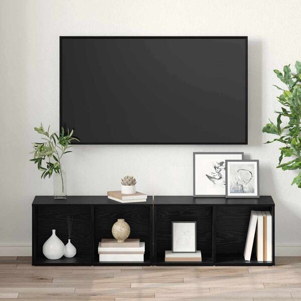 vidaXL Ensemble meuble TV 2 pcs Ch&ecirc;ne noir 37 x 35 x 72 cm