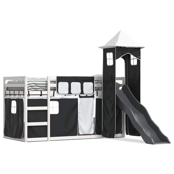 vidaXL Lit superpos&eacute; sans matelas avec toboggan blanc noir 80x200 cm