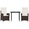 vidaXL Ensemble &agrave; manger de jardin 3 pcs et coussins marron poly rotin