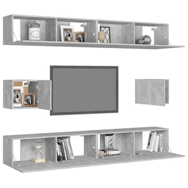vidaXL Ensemble de meubles TV 6 pcs Gris b&eacute;ton Bois d'ing&eacute;nierie