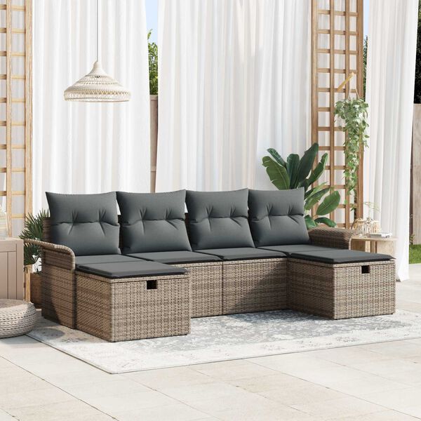 vidaXL Ensemble de canap&eacute; de jardin avec coussin 6 pcs Gris polyrotin