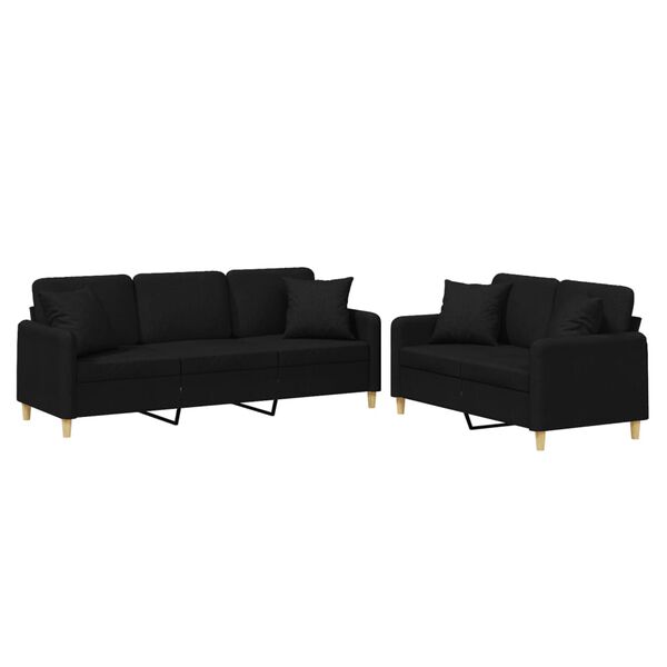 vidaXL Ensemble de canap&eacute;s 2 pcs avec coussins noir tissu