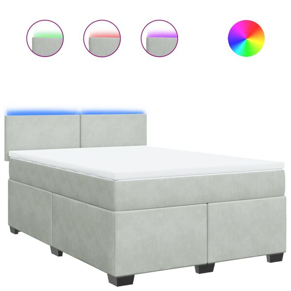 vidaXL Sommier &agrave; lattes de lit et matelas Gris clair 160x200cm Velours
