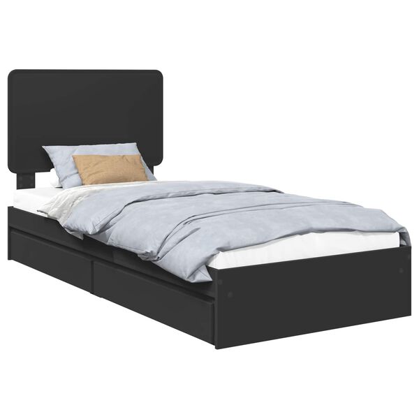vidaXL Lit de Rangement avec tiroir Noir 75 x 190 cm Bois d'ing&eacute;nierie
