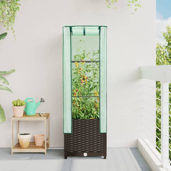 vidaXL Jardini&egrave;re sur&eacute;lev&eacute;e avec housse aspect rotin 40x40x139 cm
