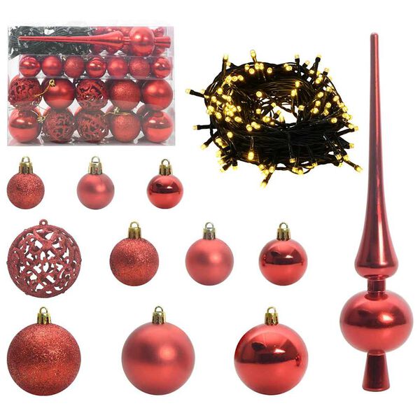 vidaXL Ensemble de Boules de Noël avec 150 LED 61 pcs Rouge Plastique