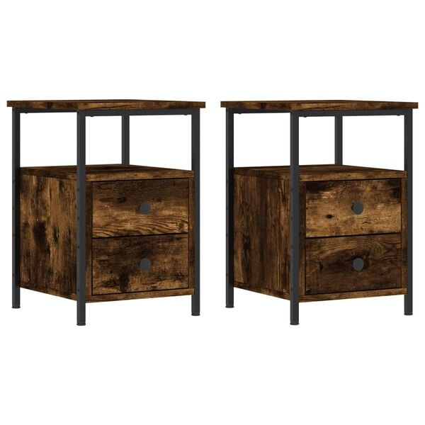 vidaXL Tables de chevet 2 pcs ch&ecirc;ne fum&eacute; 34x35,5x50 cm bois ing&eacute;nierie