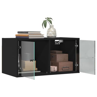 vidaXL Armoire murale avec portes en verre noir 68,5x37x35 cm