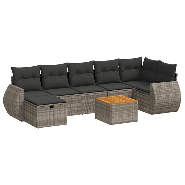 vidaXL Salon de jardin 8 pcs avec coussins gris r&eacute;sine tress&eacute;e