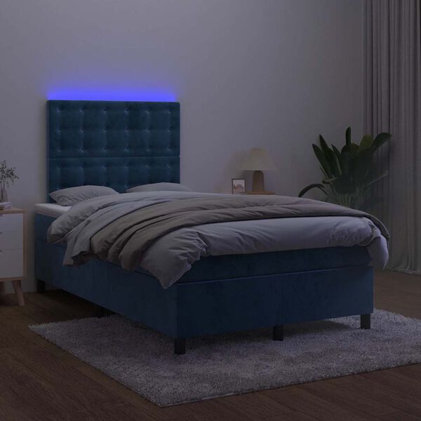 vidaXL Sommier &agrave; lattes de lit avec matelas LED bleu fonc&eacute; 120x190 cm