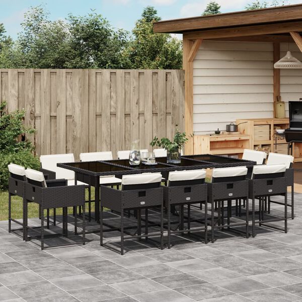 vidaXL Ensemble &agrave; manger de jardin 13 pcs coussins noir r&eacute;sine tress&eacute;e