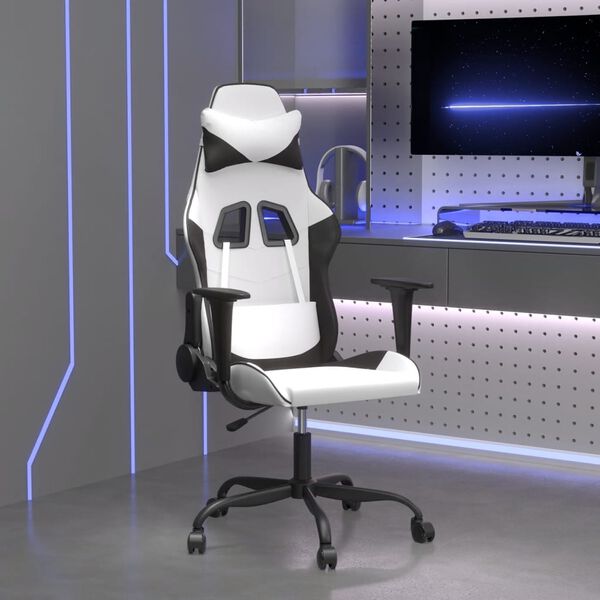 vidaXL Chaise de jeu de massage Blanc et noir Similicuir
