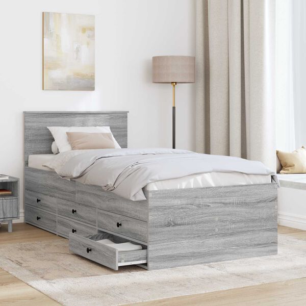 vidaXL Lit d'appoint Gris Sonoma et noir 90 x 200 cm Bois d'ing&eacute;nierie