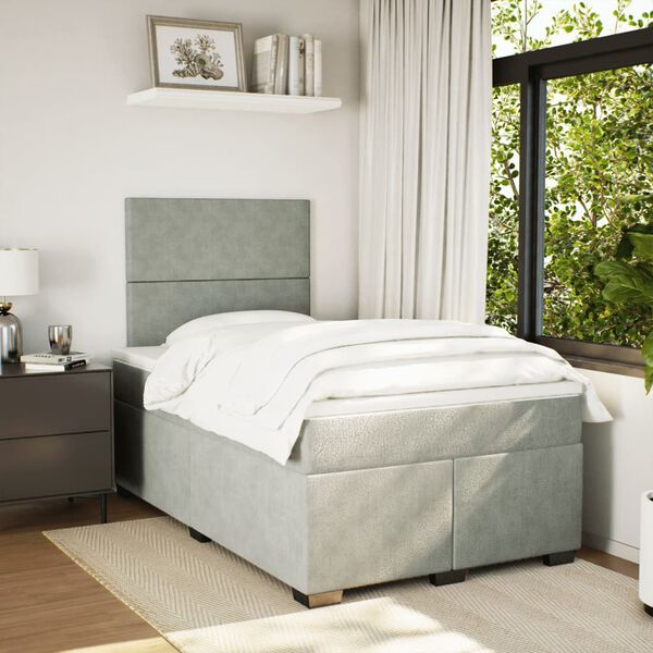 vidaXL Sommier &agrave; lattes de lit et matelas Gris clair 120x200cm Velours