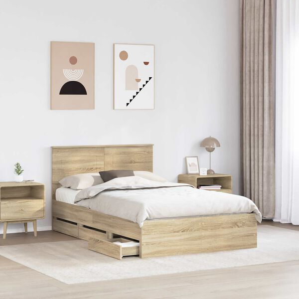 vidaXL Cadre de lit Ch&ecirc;ne Sonoma 135 x 190 cm Bois Ing&eacute;nierie