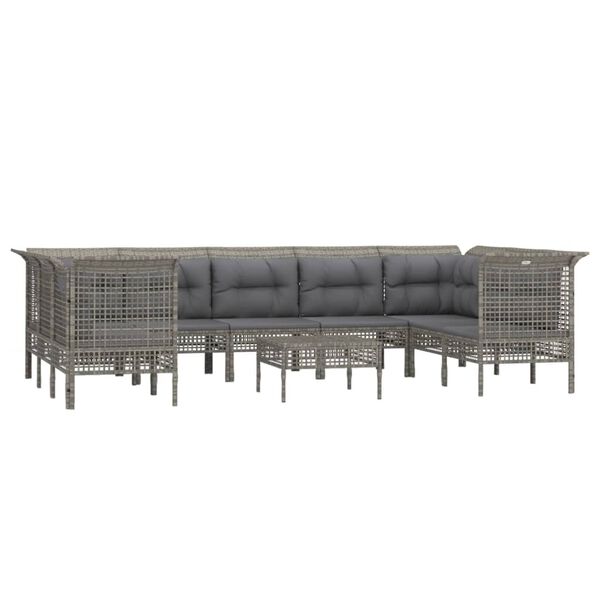 vidaXL Salon de jardin 10 pcs avec coussins Gris R&eacute;sine tress&eacute;e