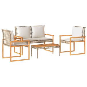 vidaXL Salon de jardin avec coussins 4pcs m&eacute;lange beige r&eacute;sine tress&eacute;e