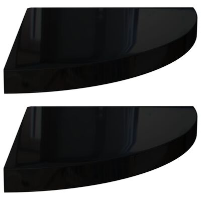 vidaXL Étagères d'angle flottantes 2pcs noir brillant 35x35x3,8 cm MDF