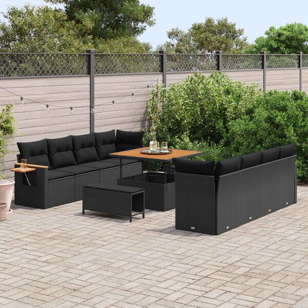 vidaXL Ensemble de canap&eacute; de jardin avec coussin 11 pcs Noir