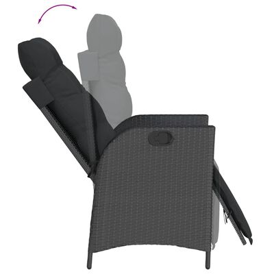 vidaXL Chaise inclinable de jardin et repose-pied noir résine tressée