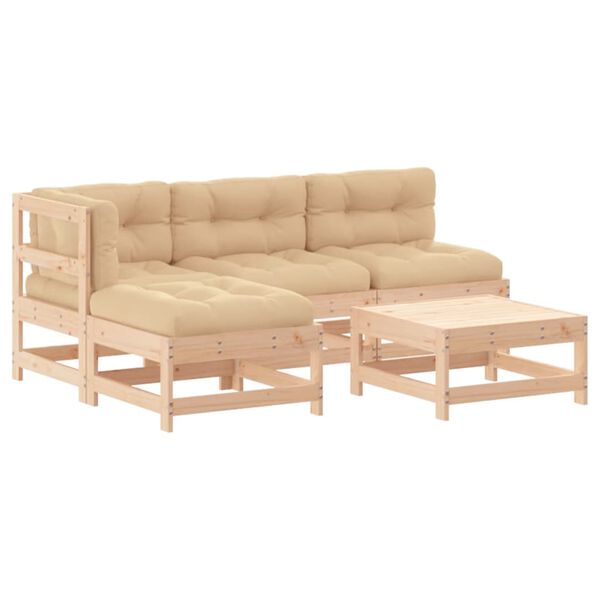 vidaXL Salon de jardin 5 pcs avec coussins bois massif