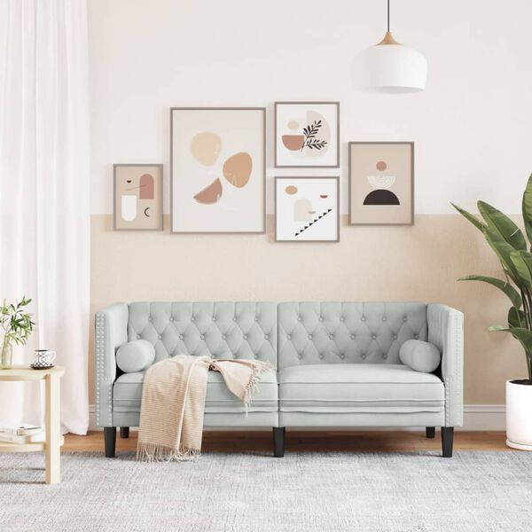 vidaXL Canap&eacute; Chesterfield avec traversins 2 places gris clair velours