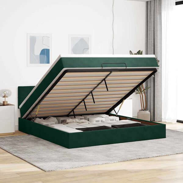 VidaXL Cadre de lit ottoman avec matelas vert foncé 160x200 cm velours