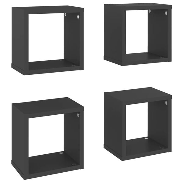 vidaXL &Eacute;tag&egrave;res cube murales 4 pcs Gris 22x15x22 cm