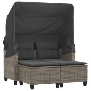 vidaXL Canap&eacute; de jardin 2 places avec auvent et tabourets gris rotin