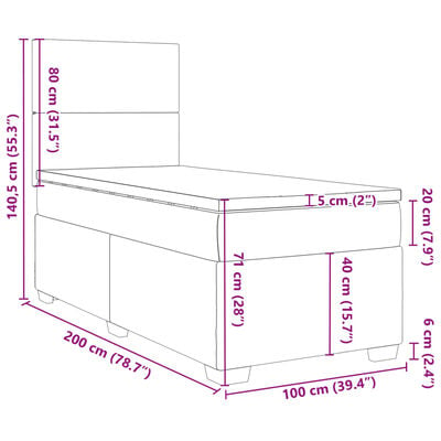 vidaXL Sommier à lattes de lit avec matelas Taupe 100x200 cm Tissu