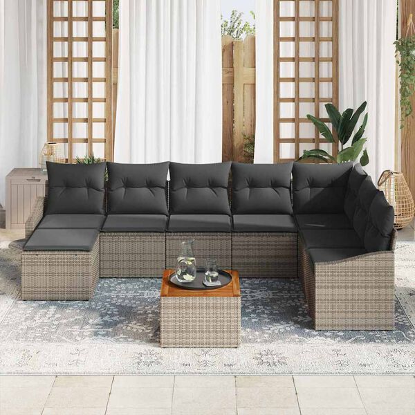 vidaXL Ensemble de canap&eacute; de jardin avec coussin 9 pcs Gris Poly rotin