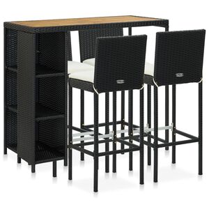 vidaXL Ensemble de bar de jardin 5 pcs et coussins R&eacute;sine tress&eacute;e Noir