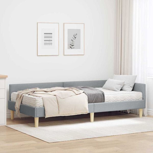 vidaXL Cadre de lit d'angle avec matelas Autre 2 pcs Gris clair tissu