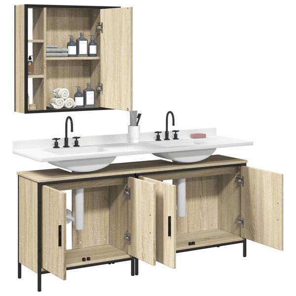 vidaXL Ensemble d'armoires de salle de bain 3 pcs ch&ecirc;ne sonoma