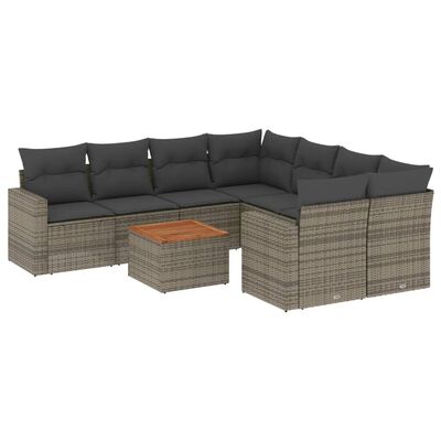 vidaXL Salon de jardin 9 pcs avec coussins gris résine tressée