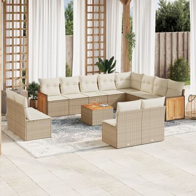 vidaXL Salon de jardin avec coussins 12 pcs beige résine tressée