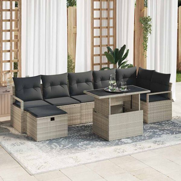 vidaXL Ensemble de canap&eacute; de jardin 8 pcs Gris clair Poly rotin