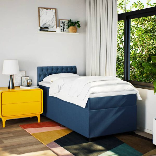 vidaXL Sommier &agrave; lattes de lit avec matelas Bleu 100x200 cm Tissu