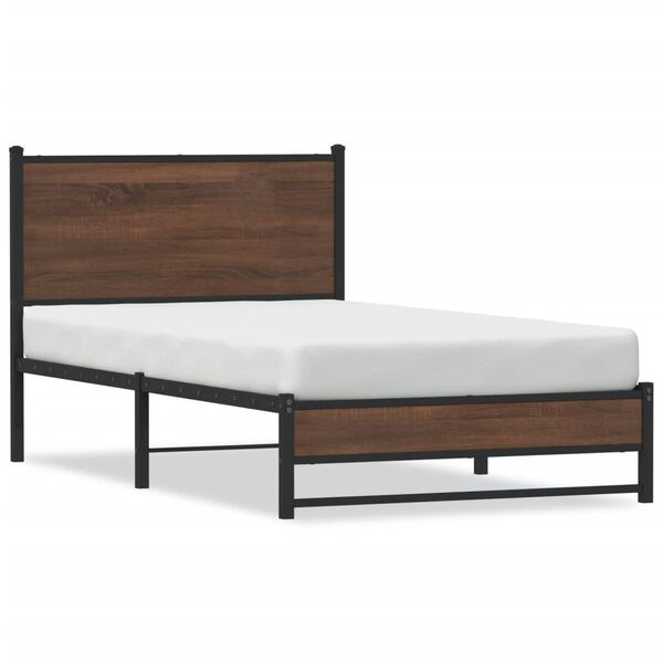 vidaXL Cadre de lit en m&eacute;tal sans matelas ch&ecirc;ne marron 100x200 cm
