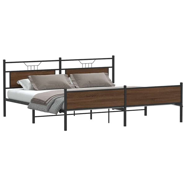 vidaXL Cadre de lit en m&eacute;tal sans matelas ch&ecirc;ne marron 193x201 cm