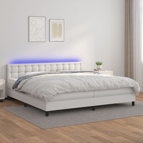 vidaXL Sommier &agrave; lattes de lit avec matelas et LED Blanc 200x200 cm